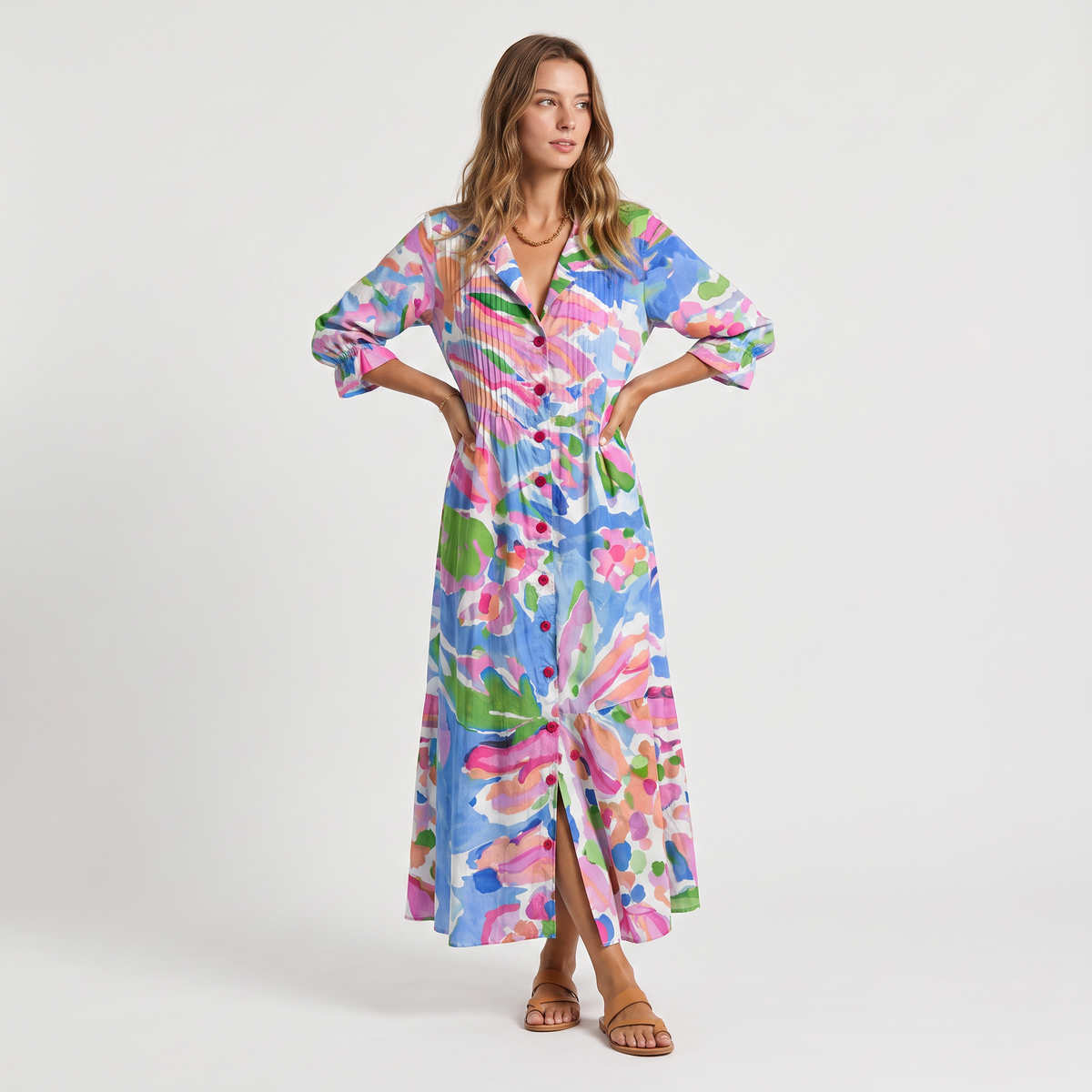 Women's Printed Relaxed Shirt Maxi Dress