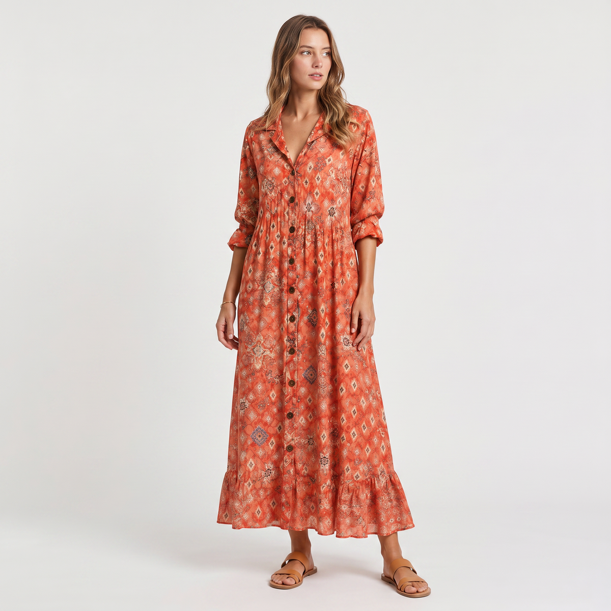 Women's Printed Relaxed Shirt Maxi Dress