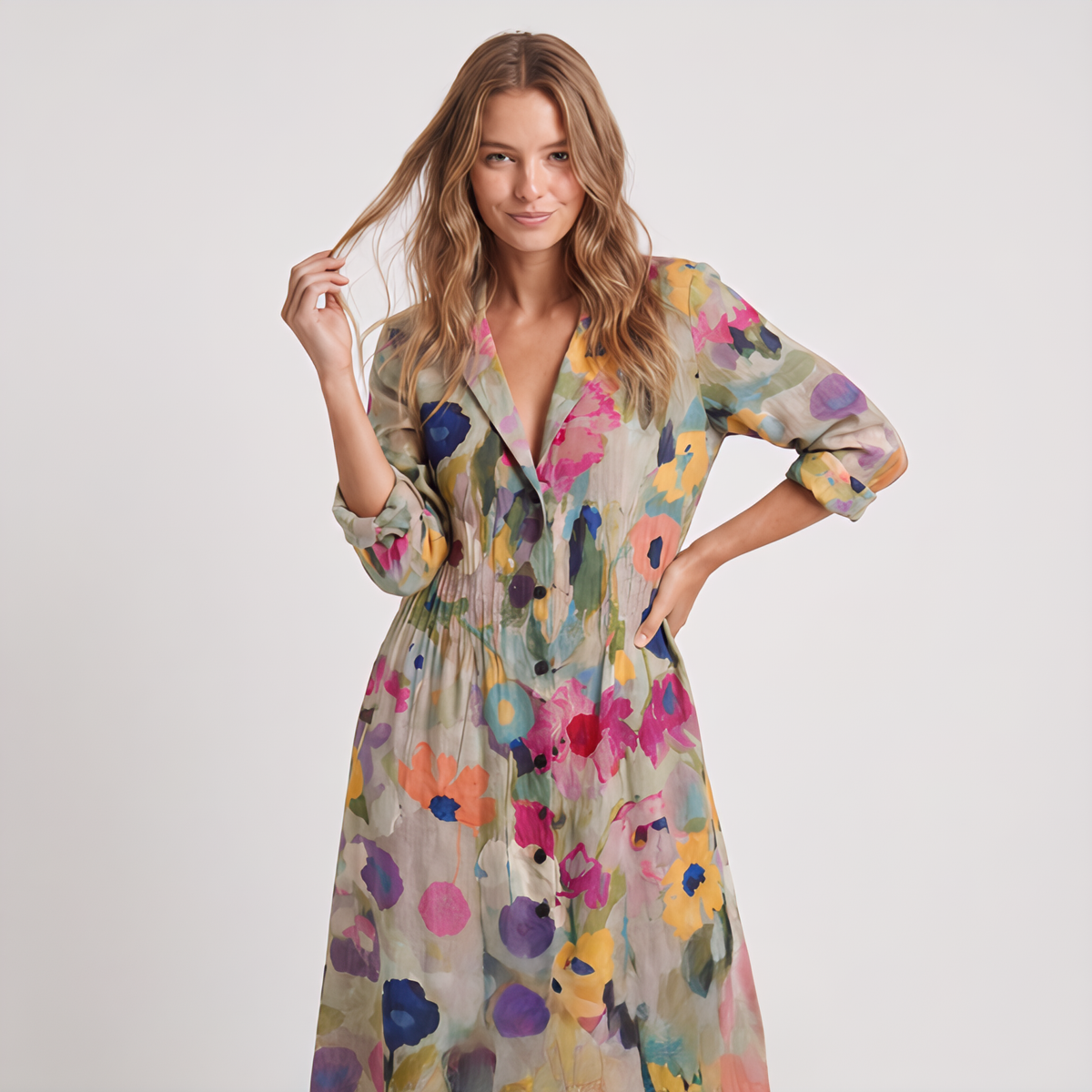 Women's Printed Relaxed Shirt Maxi Dress