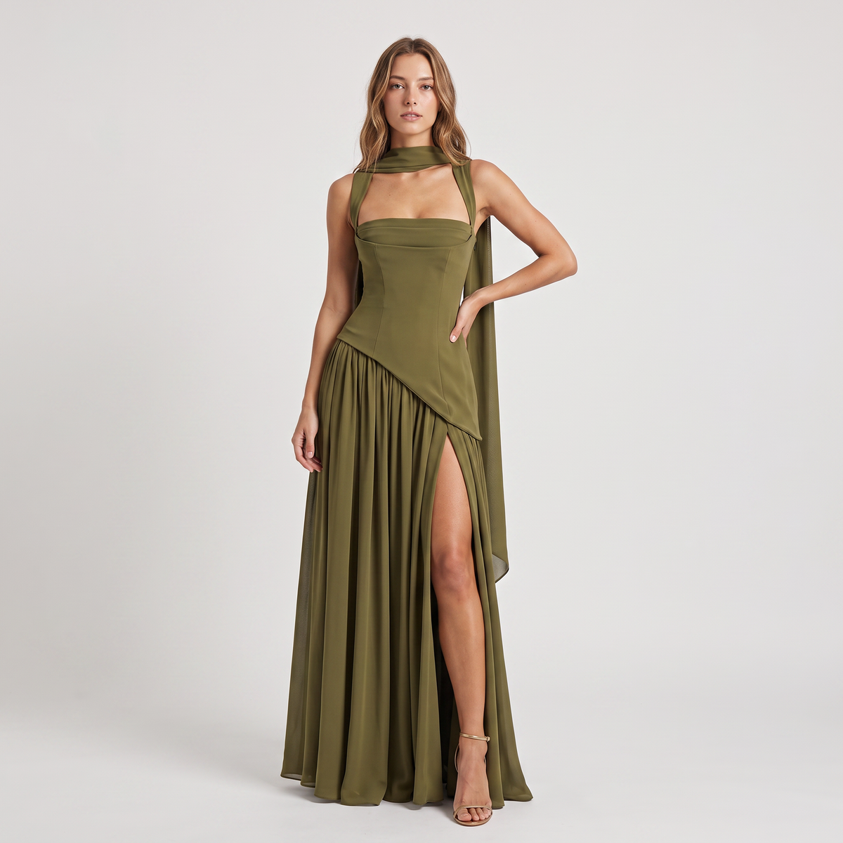 Women's Sculpted Satin-Feel Maxi Dress