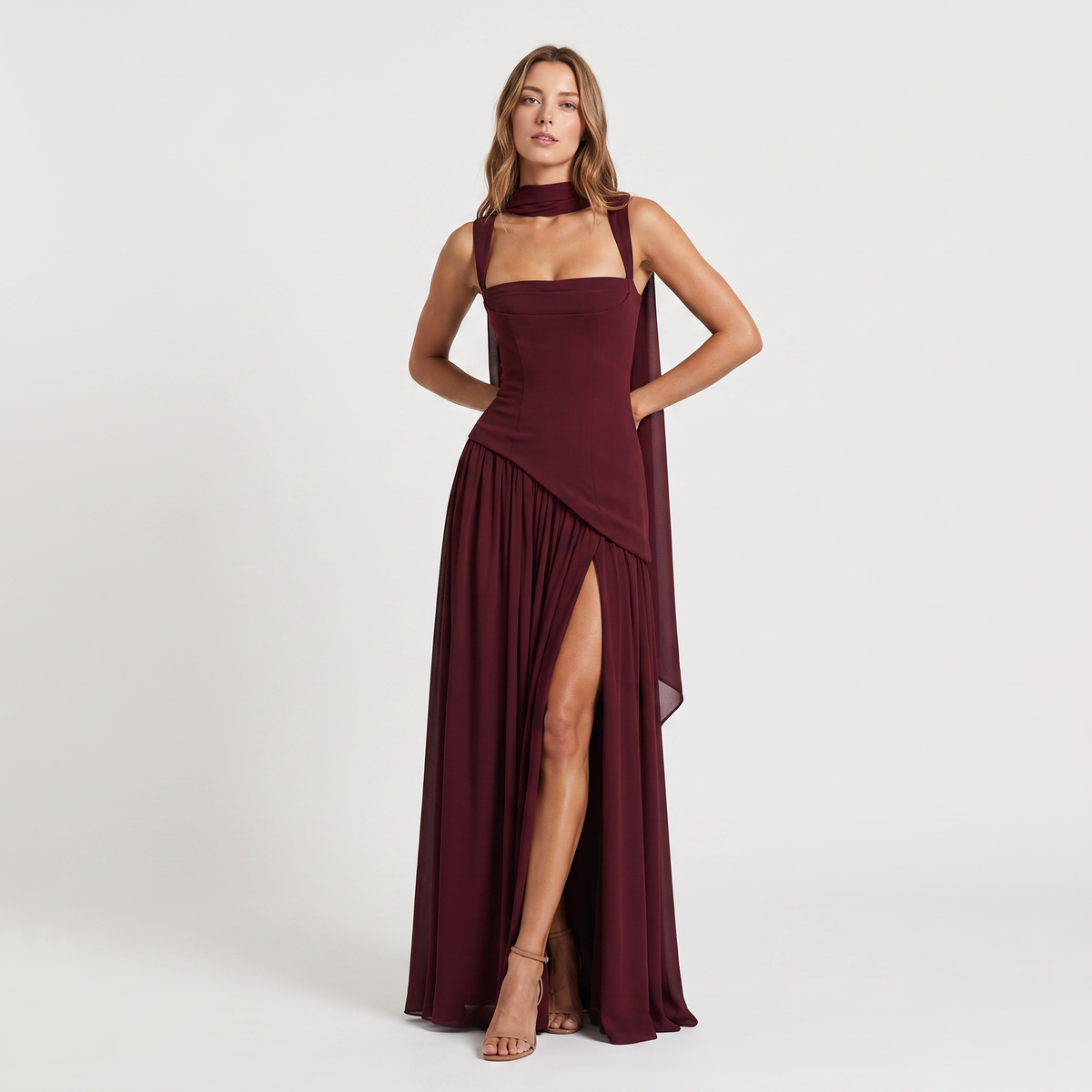 Women's Sculpted Satin-Feel Maxi Dress