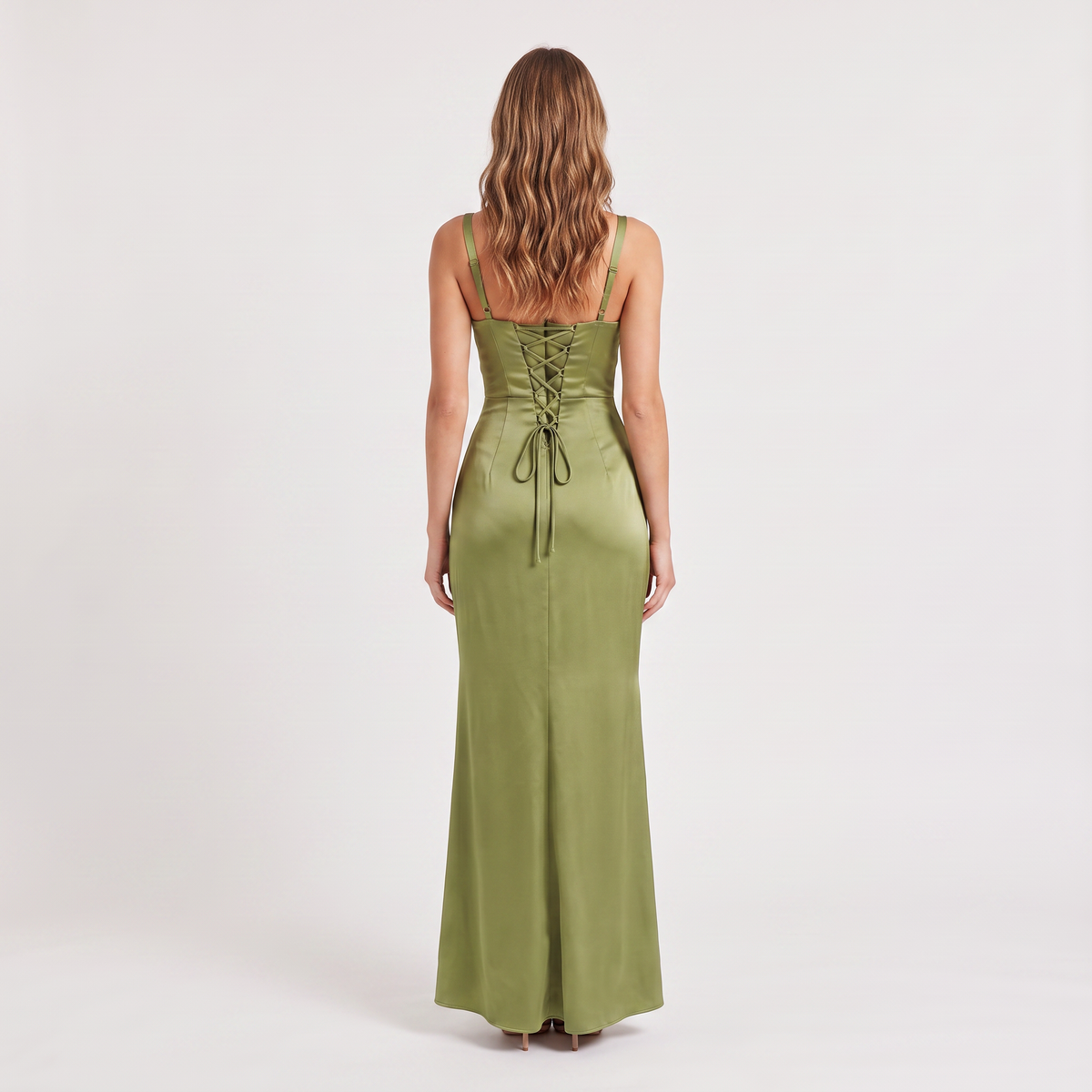 Women’s Satin Feel Ruched Waist Maxi Dress – Sculpted Fit