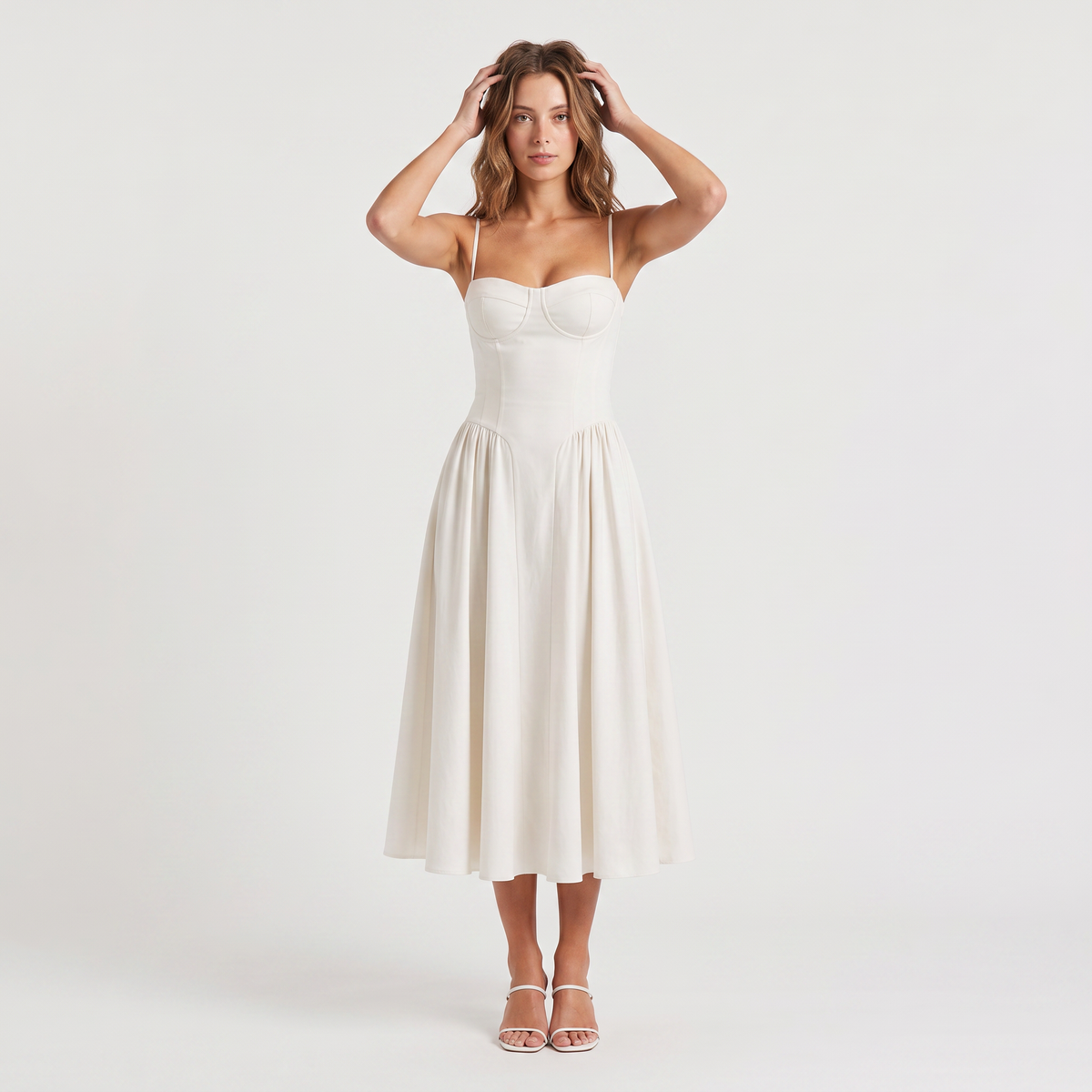 Women's Floral Wedding Guest Corset-Style Midi Dress