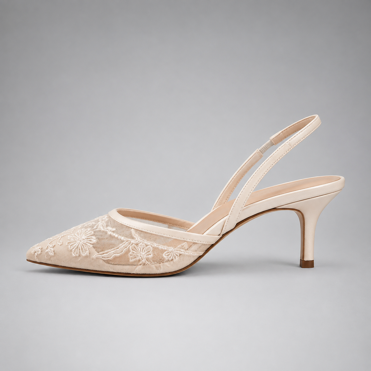 Women's Embroidered Mesh Mule Heels - Pointed Toe