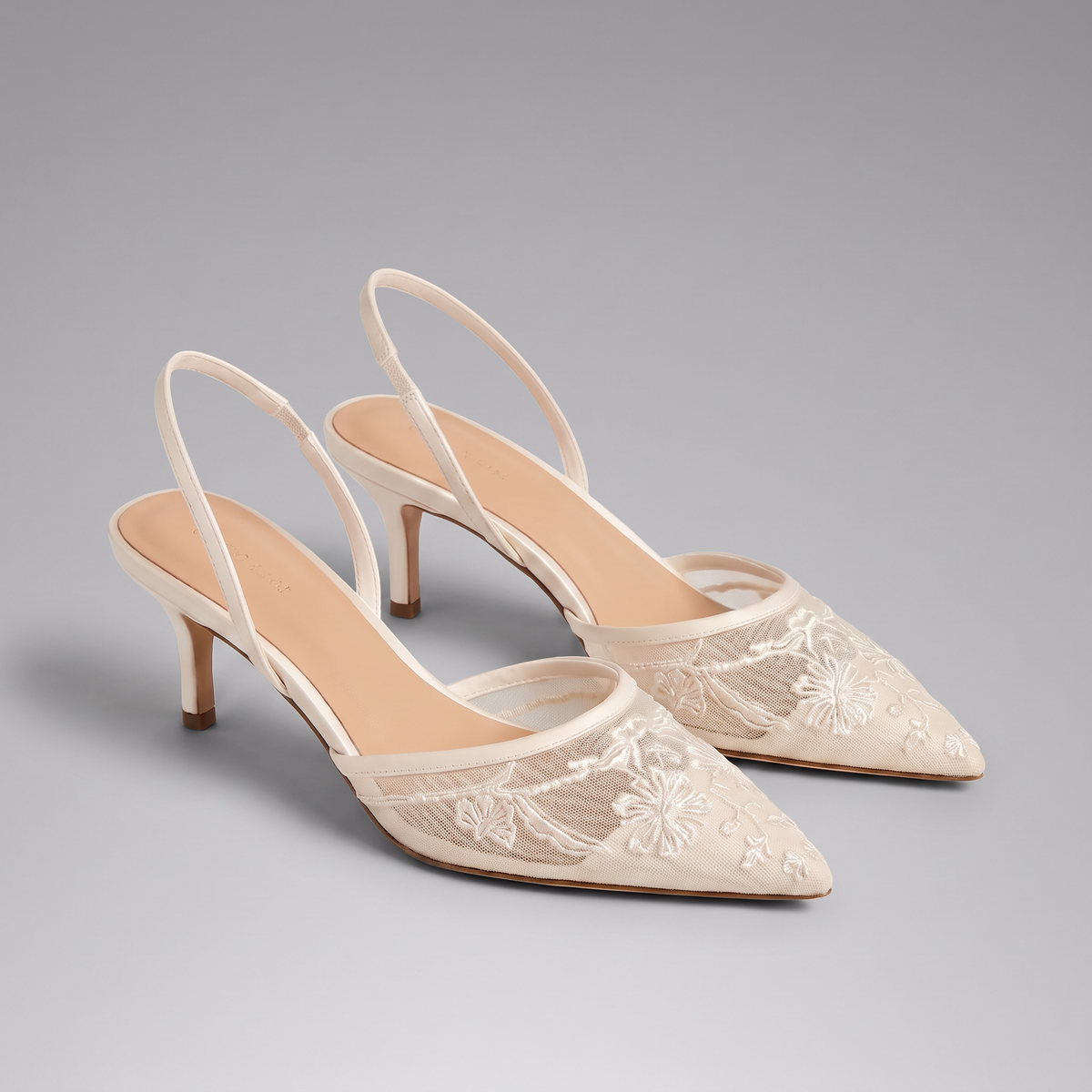 Women's Embroidered Mesh Mule Heels - Pointed Toe