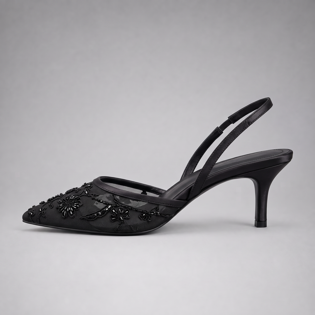 Women's Embroidered Mesh Mule Heels - Pointed Toe