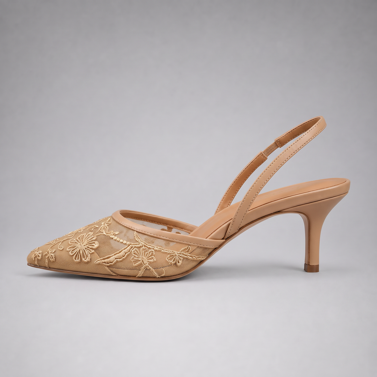 Women's Embroidered Mesh Mule Heels - Pointed Toe
