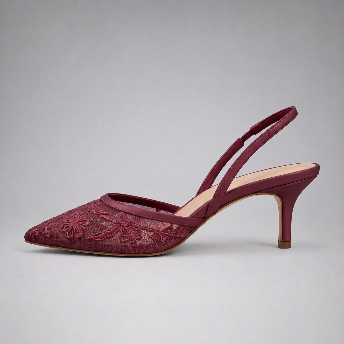 Women's Embroidered Mesh Mule Heels - Pointed Toe