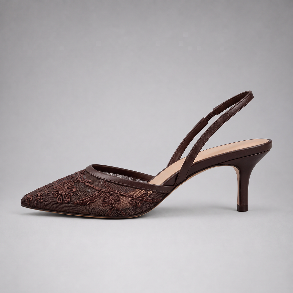Women's Embroidered Mesh Mule Heels - Pointed Toe