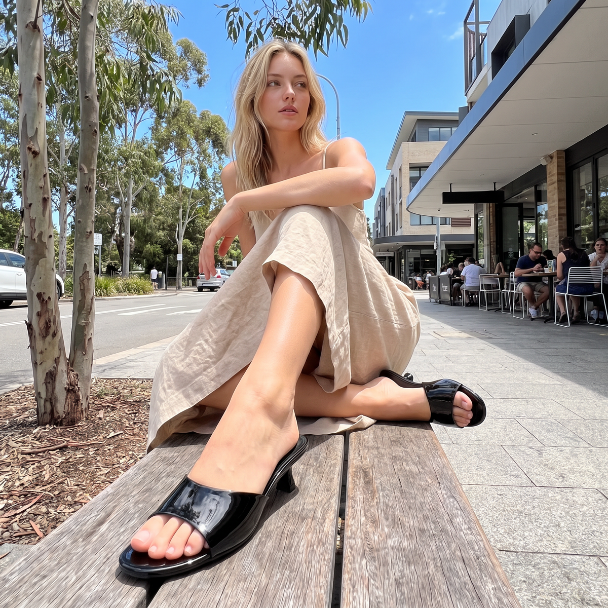 Women's Patent-Look Square Toe Slide Heels