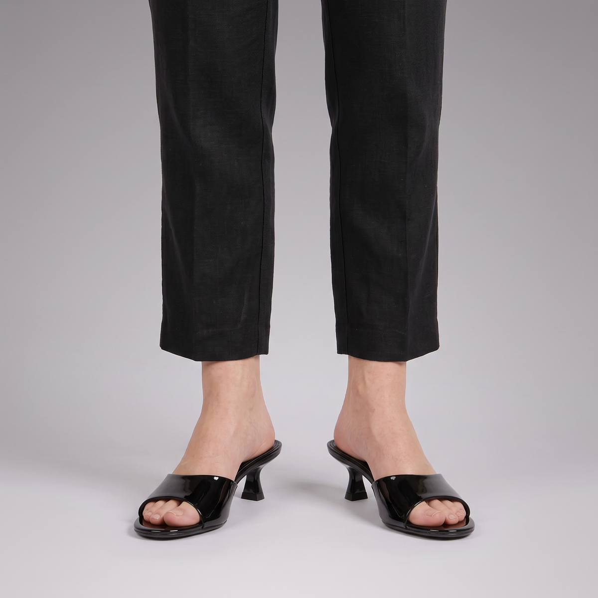 Women's Patent-Look Square Toe Slide Heels