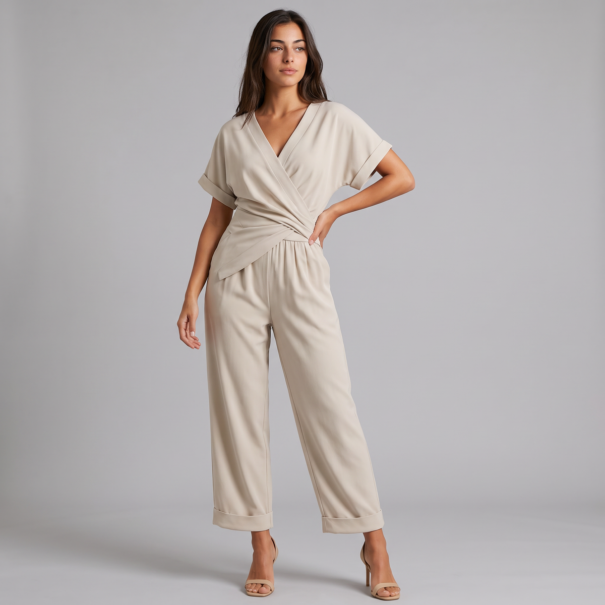 Women's Wrap-Front Two-Piece Trouser Set