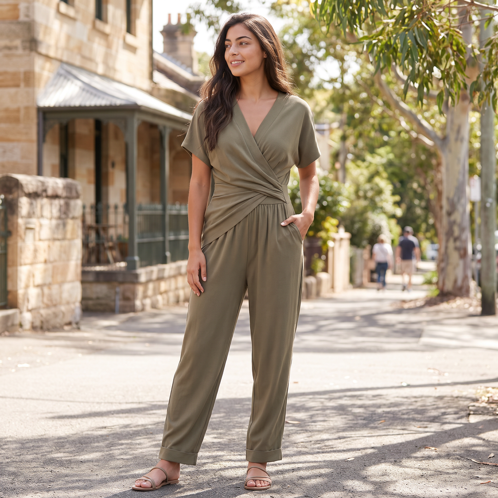 Women's Wrap-Front Two-Piece Trouser Set