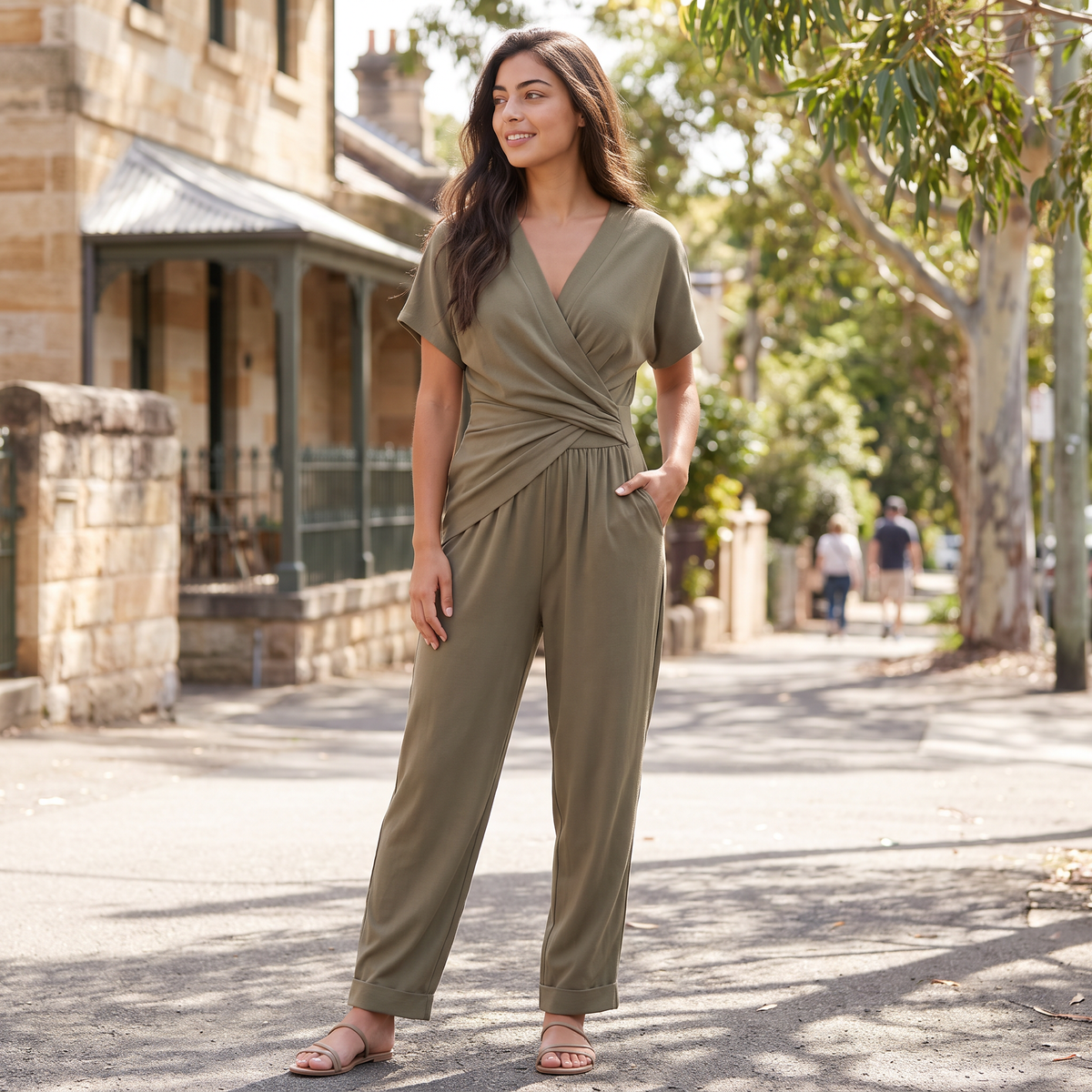 Women's Wrap-Front Two-Piece Trouser Set