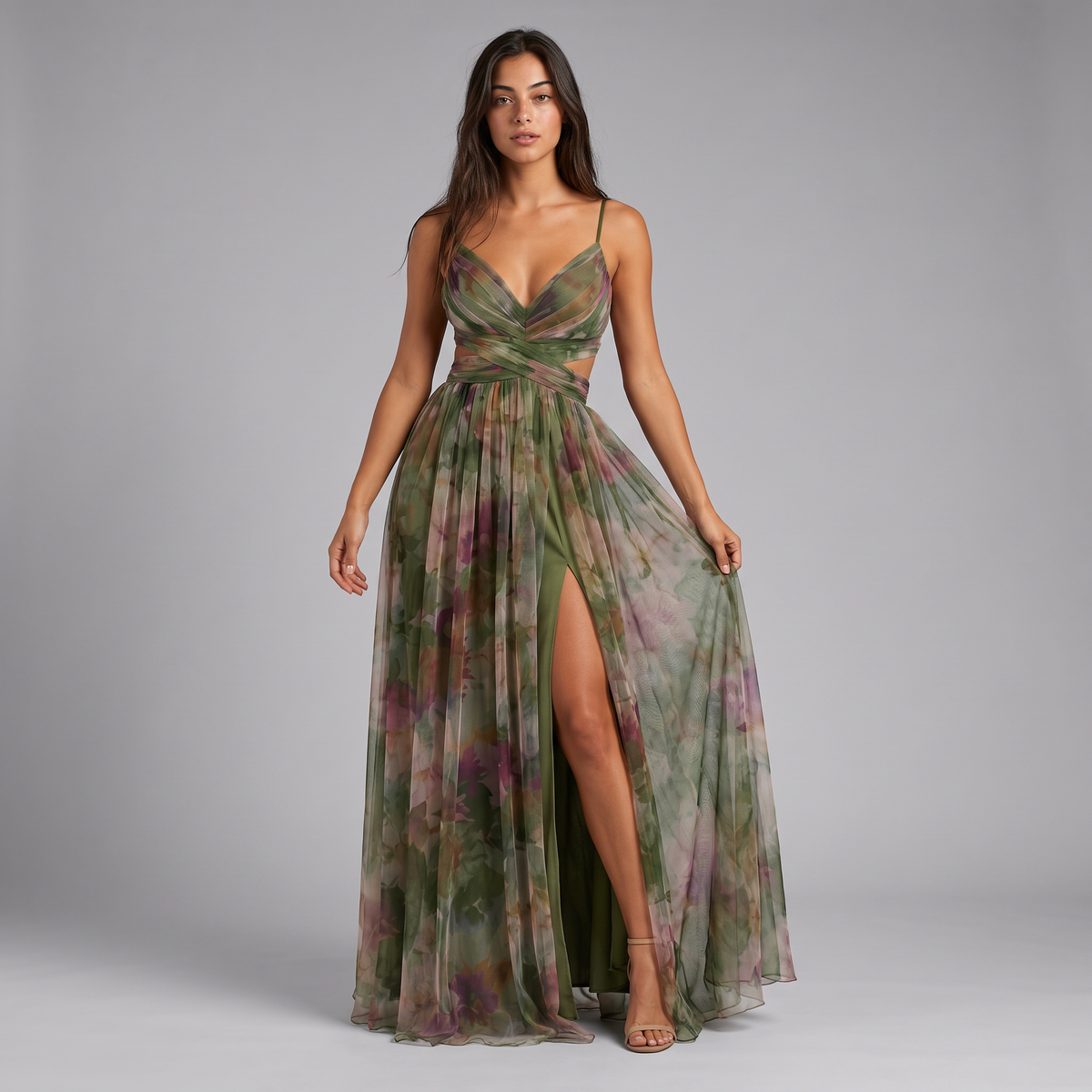 Women's Floral V-Neck Maxi Dress