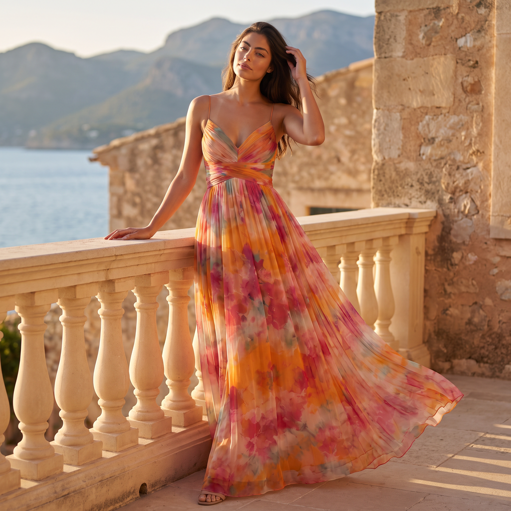 Women's Floral V-Neck Maxi Dress