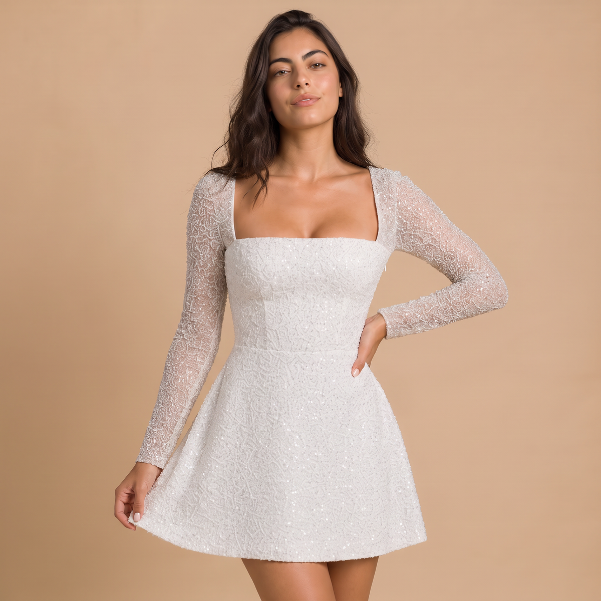 Women's Beaded Lace-Up Bubble Mini Dress