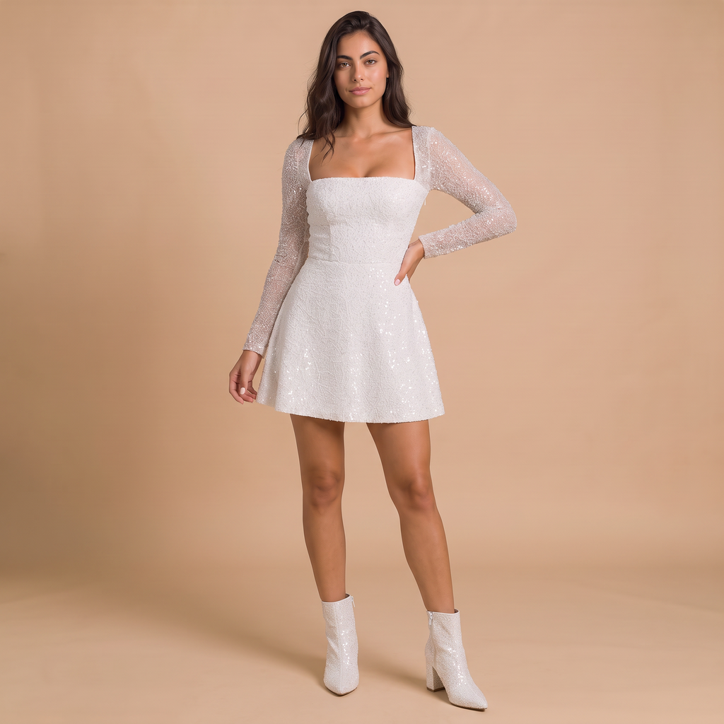 Women's Beaded Lace-Up Bubble Mini Dress