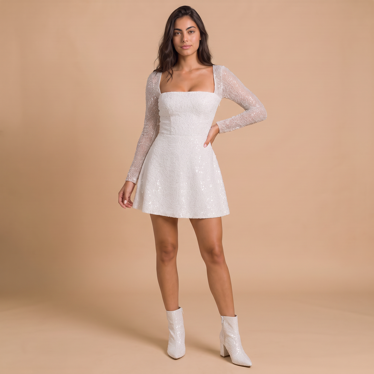 Women's Beaded Lace-Up Bubble Mini Dress
