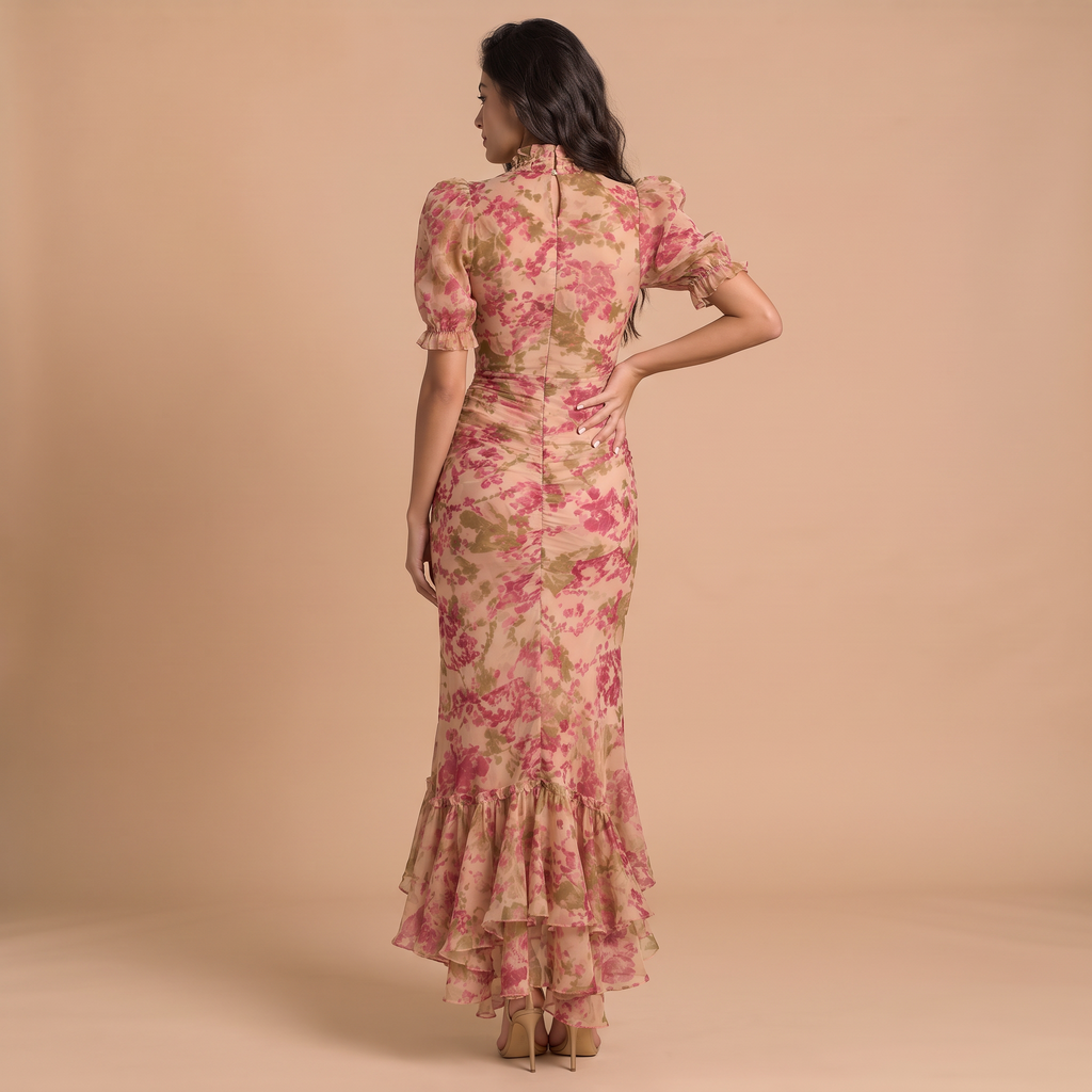Women's Floral Chiffon Fishtail Maxi Dress