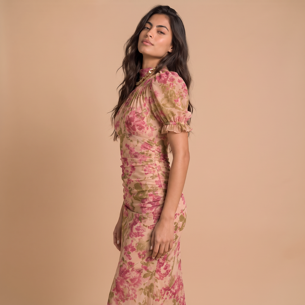 Women's Floral Chiffon Fishtail Maxi Dress