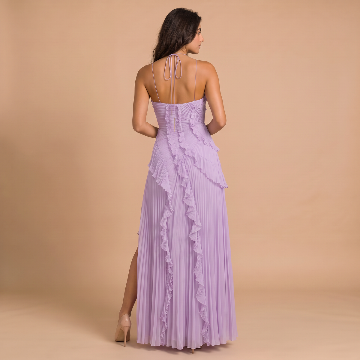 Women's Pleated Ruffle Maxi Dress