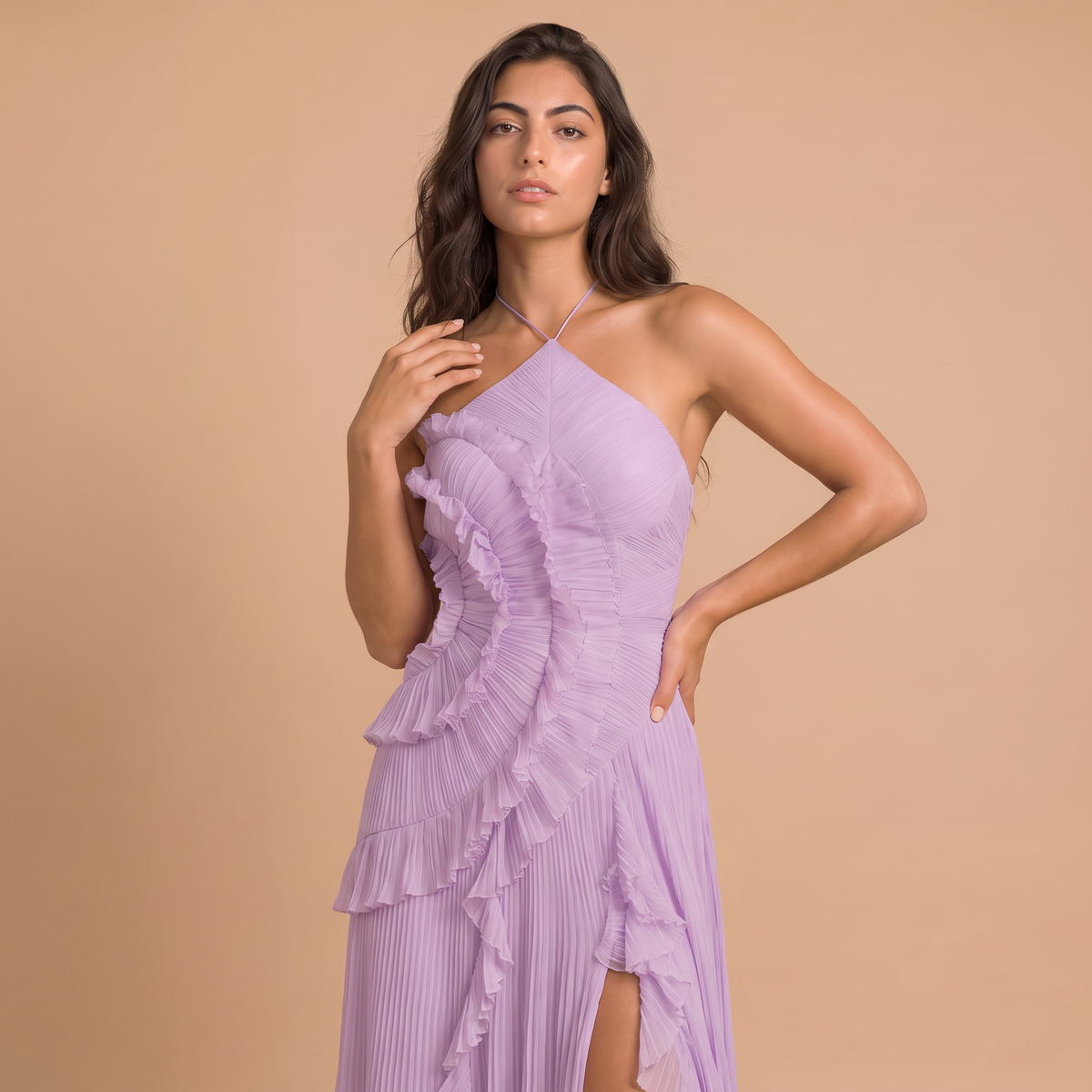 Women's Pleated Ruffle Maxi Dress