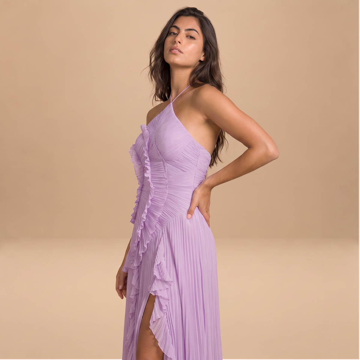 Women's Pleated Ruffle Maxi Dress