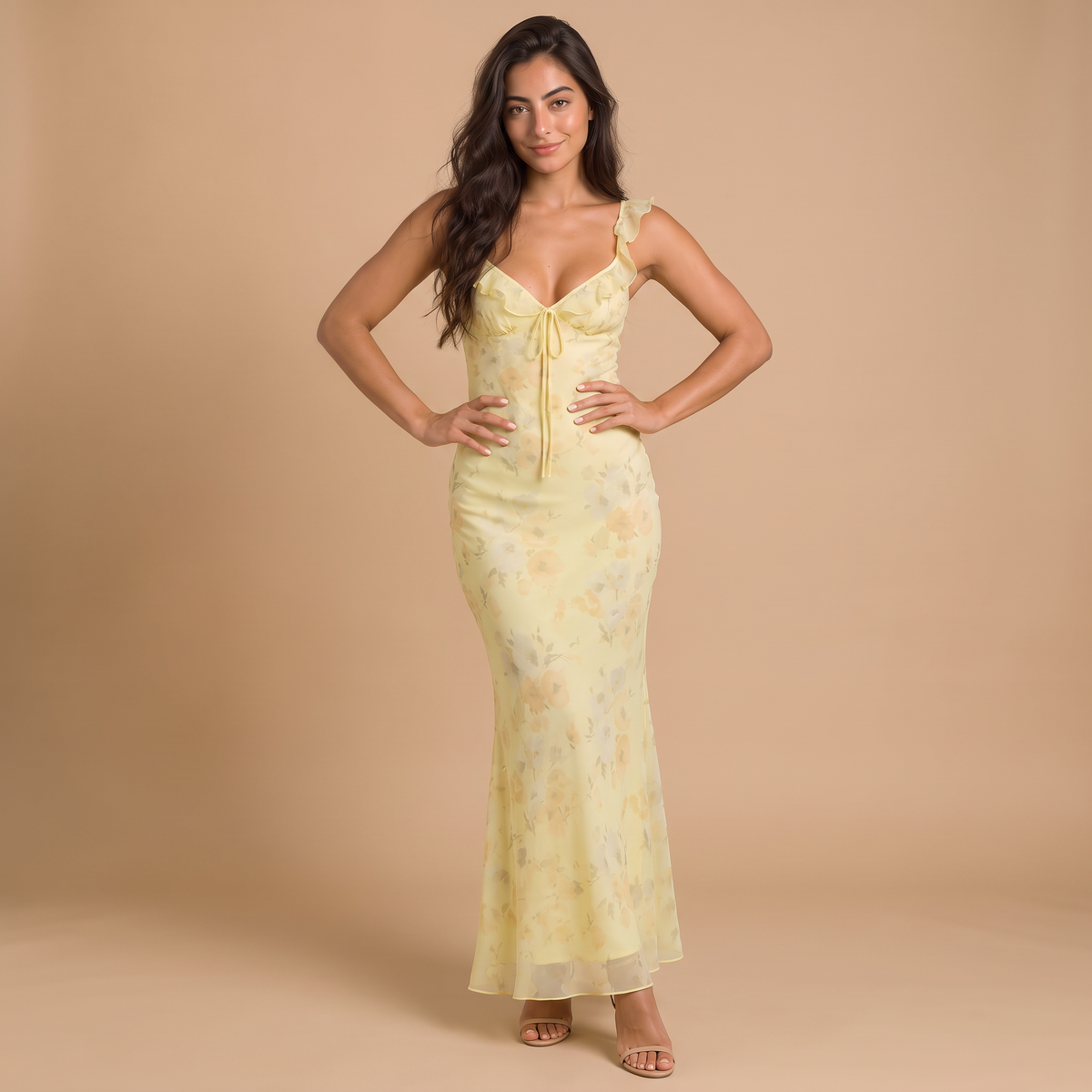 Women's Floral Ruffle Strap Maxi Dress
