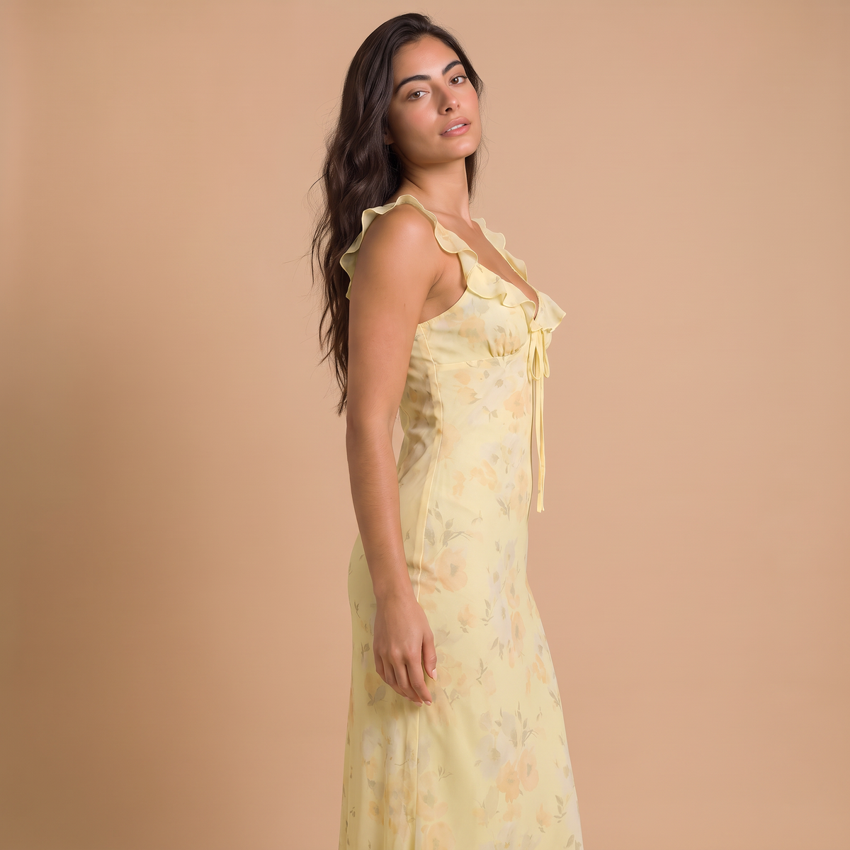 Women's Floral Ruffle Strap Maxi Dress