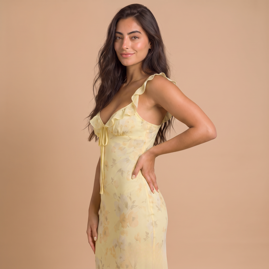 Women's Floral Ruffle Strap Maxi Dress