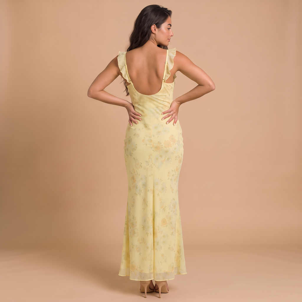 Women's Floral Ruffle Strap Maxi Dress