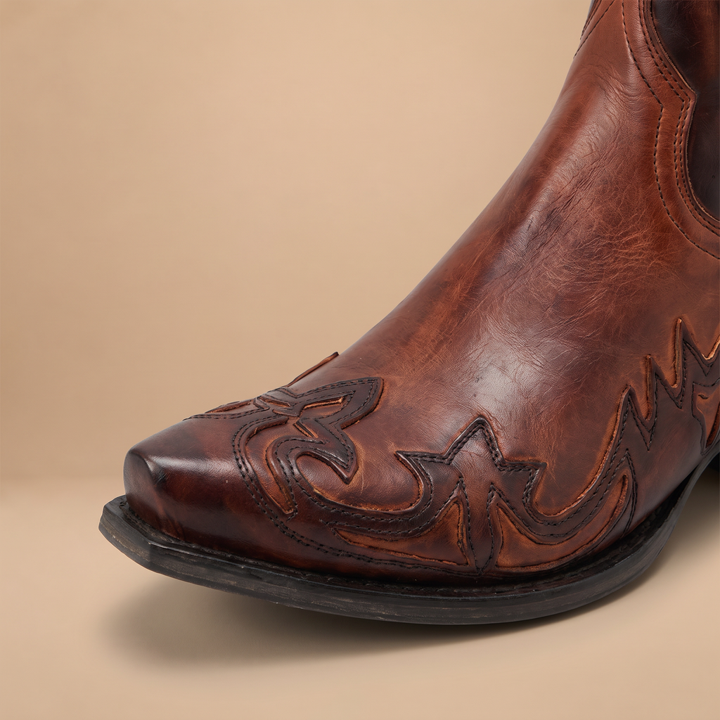 Men's Square Toe Floral-Embossed Western Ankle Boots