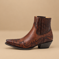Men's Square Toe Floral-Embossed Western Ankle Boots