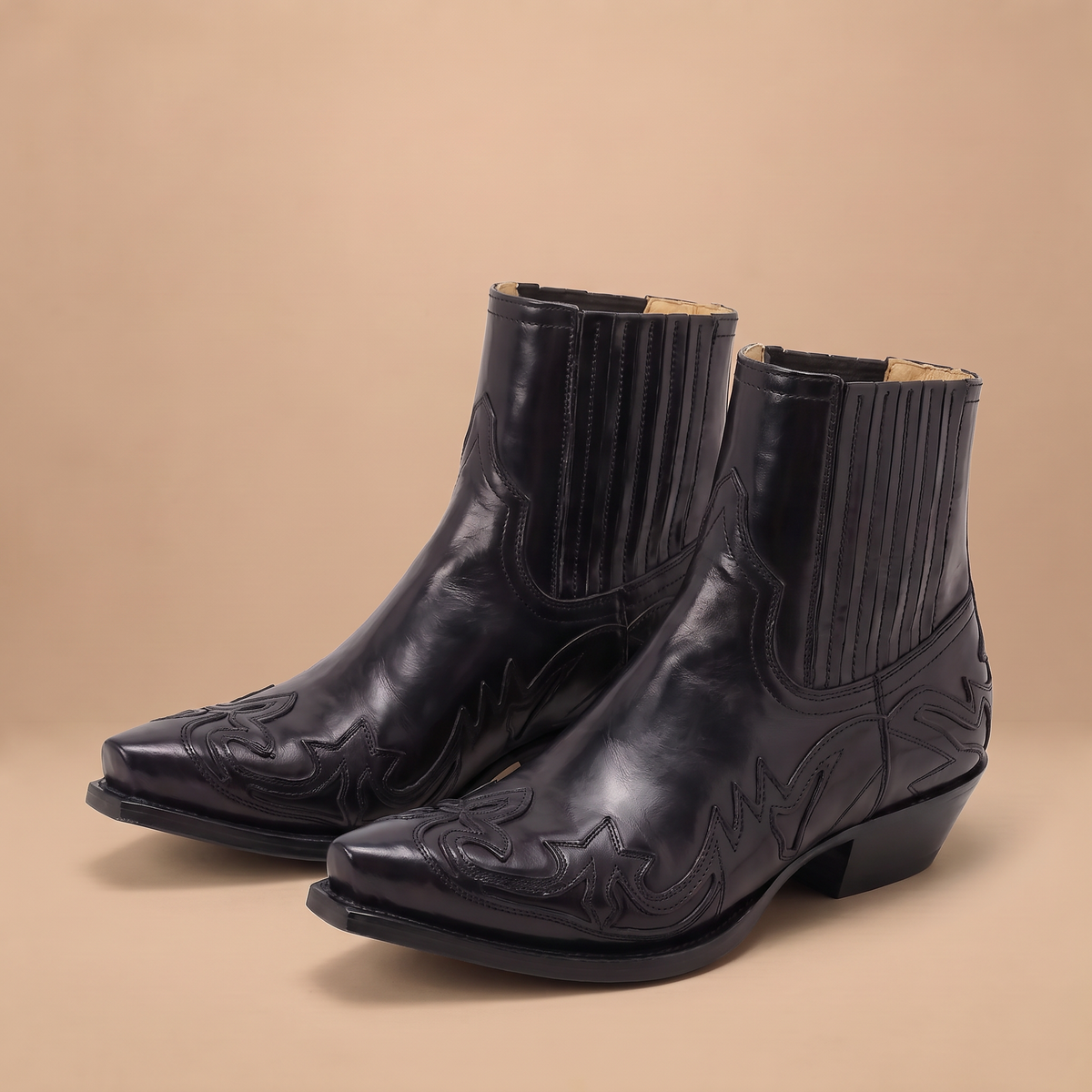 Men's Square Toe Floral-Embossed Western Ankle Boots