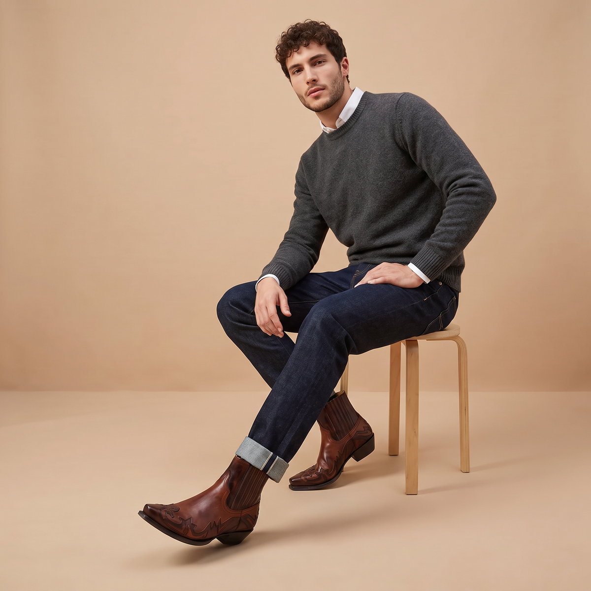 Men's Square Toe Floral-Embossed Western Ankle Boots