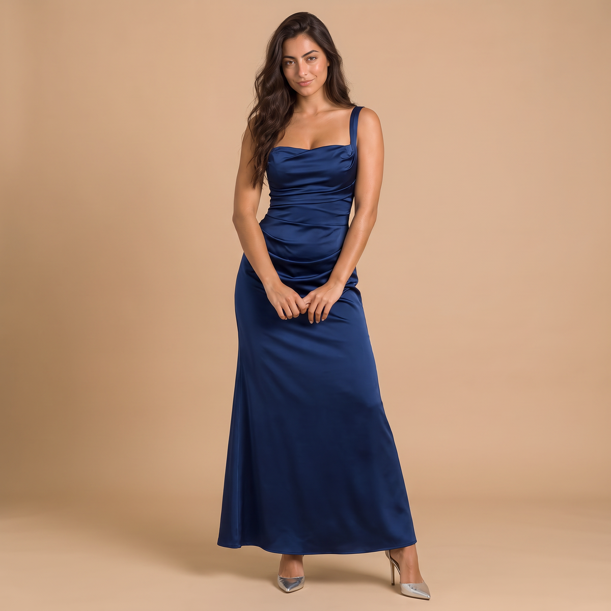 Women's Ruched Satin-Look Maxi Dress