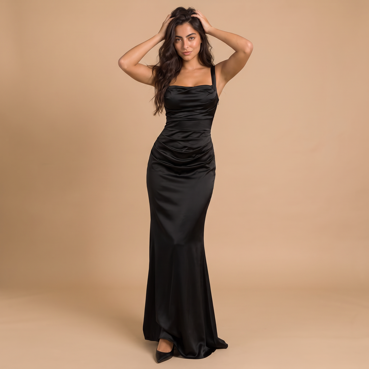 Women's Ruched Satin-Look Maxi Dress