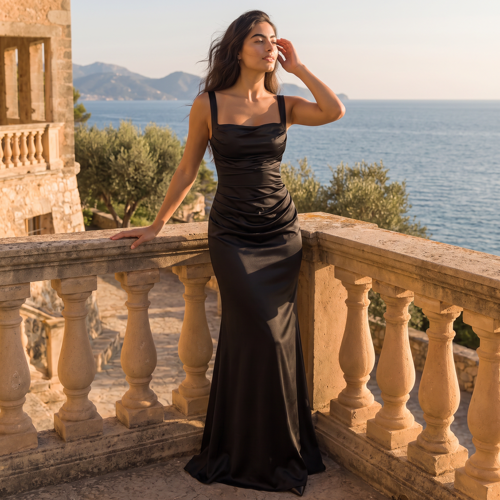 Women's Ruched Satin-Look Maxi Dress