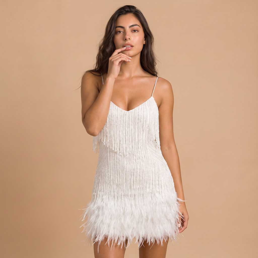 Women's Fringe Feather Tassel Mini Dress