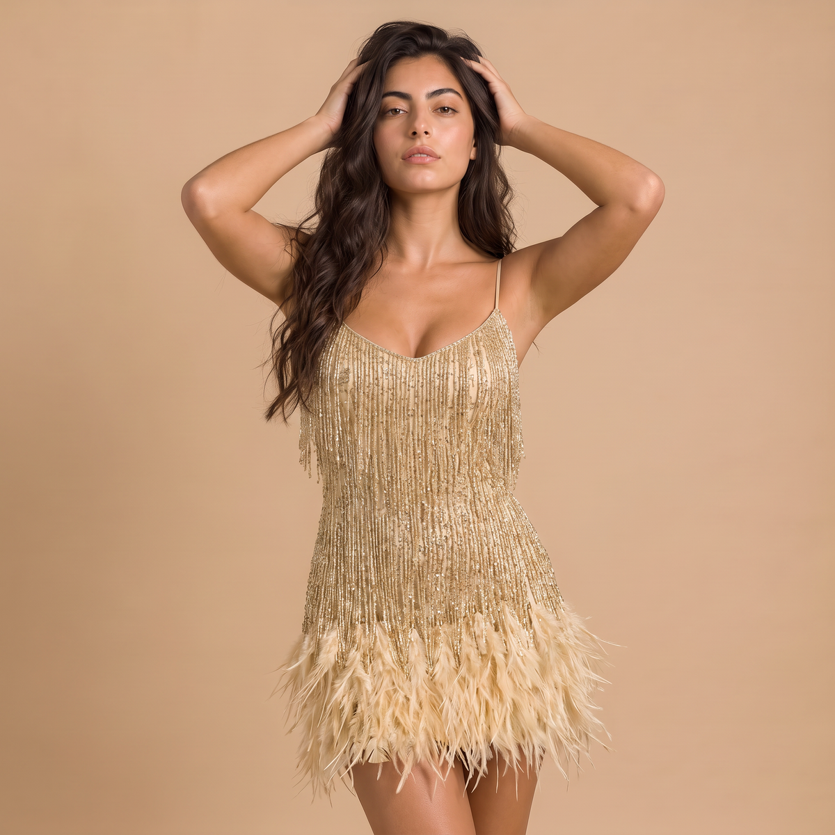 Women's Fringe Feather Tassel Mini Dress