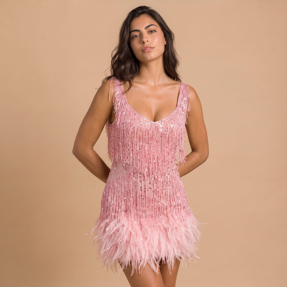 Women's Fringe Feather Tassel Mini Dress