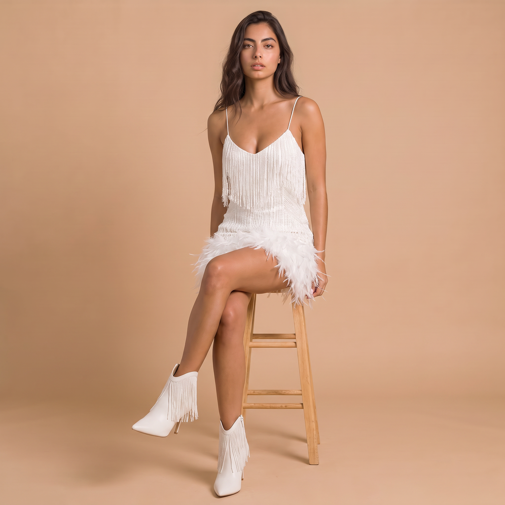 Women's Fringe Feather Tassel Mini Dress