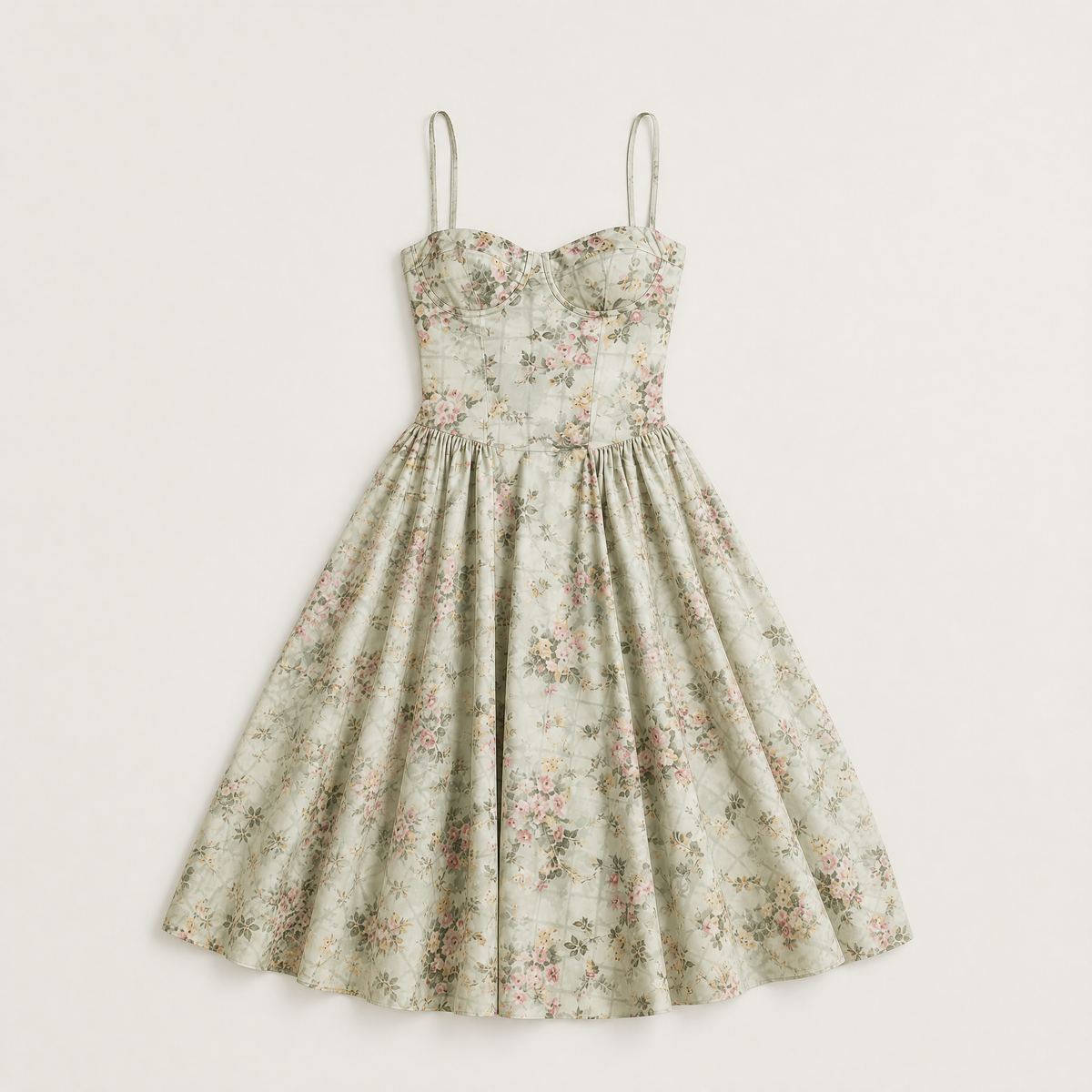Women's Floral Wedding Guest Corset-Style Midi Dress