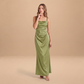 Women’s Satin Feel Ruched Waist Maxi Dress – Sculpted Fit