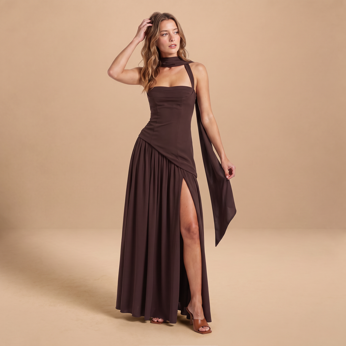 Women's Sculpted Satin-Feel Maxi Dress