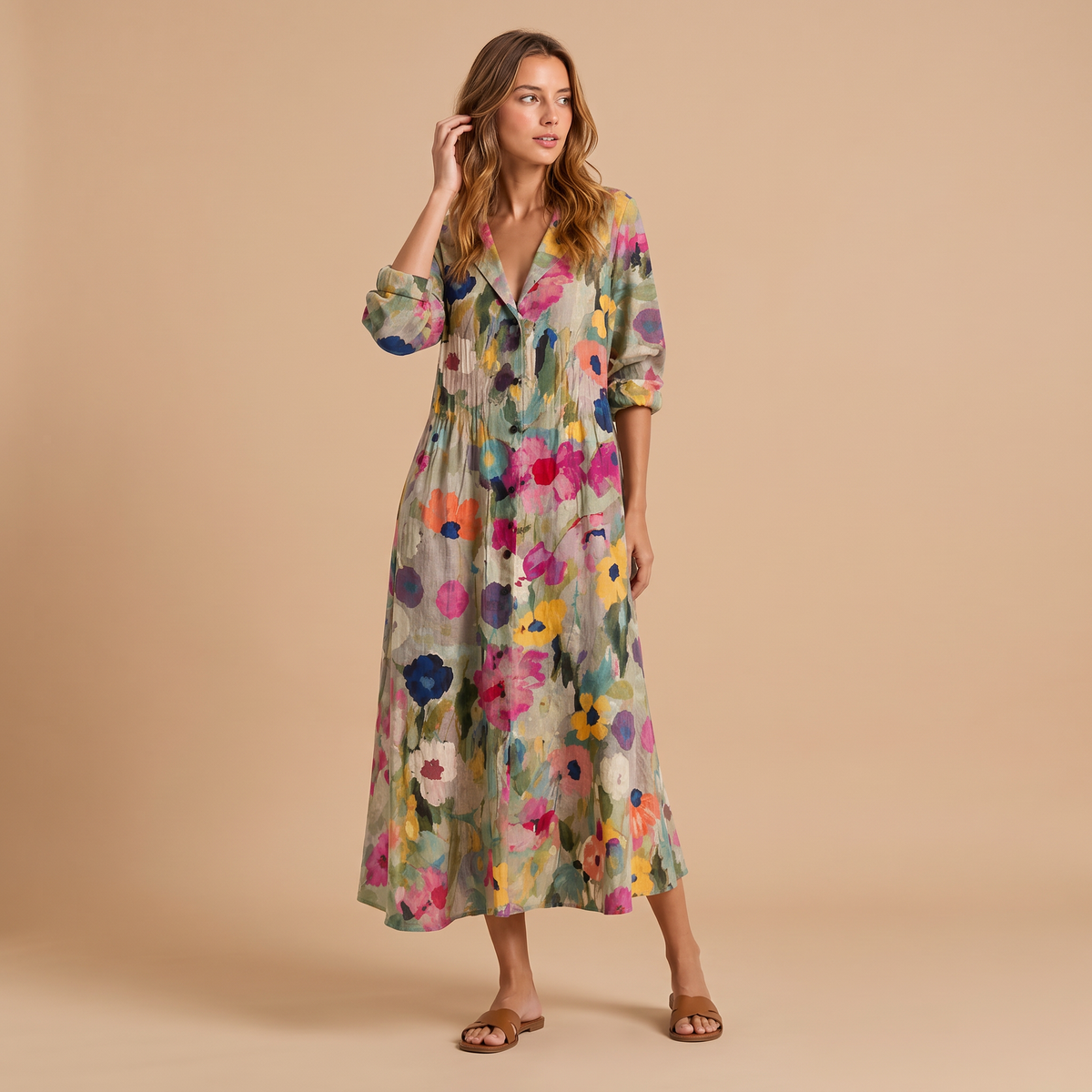 Women's Printed Relaxed Shirt Maxi Dress