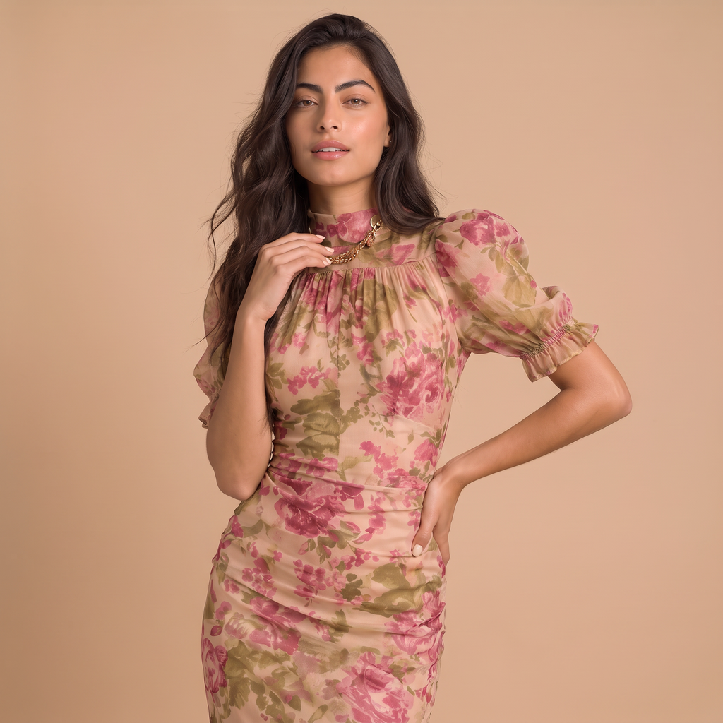 Women's Floral Chiffon Fishtail Maxi Dress