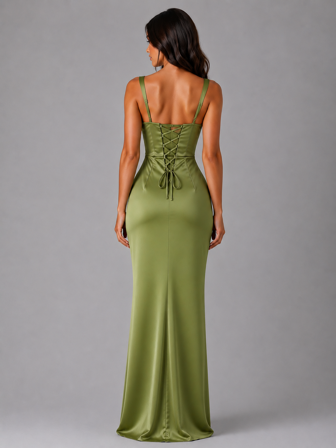 Women’s Satin Feel Ruched Waist Maxi Dress – Sculpted Fit